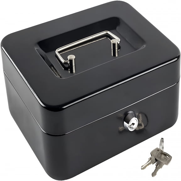 ZHZFKQ 2026 New Medium Cash Box with Money Tray,Locking Steel Medium Cash Box,Small Safe with Key,For Daily Coin Collection. (Black) for Home, Office, Shop, Classroom, Small Business