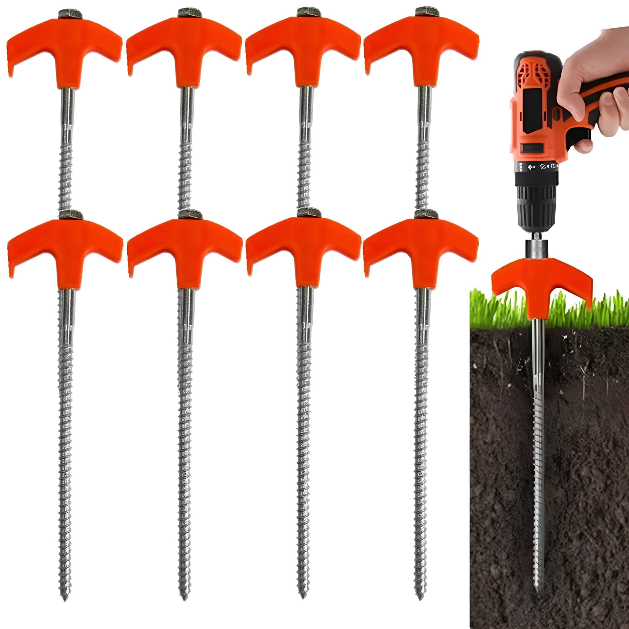 ZHZFKQ 2026 New Pack of 8 Heavy Duty Tent Stakes Hexagonal Luminous Nail 8 Inch Tent Stakes Screw in Camping Stakes Heavy Duty Metal Stake Ground Anchor Peg Threaded Tent Spikes for Camping Garden