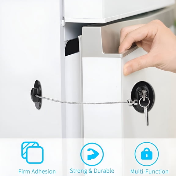 ZHZFKQ 2026 New Refrigerator Lock with Keys | Strong Adhesive Freezer&Fridge Lock | Aircraft Cable Security | Durable Child Safety Lock for Cabinets Medicine Lunch | 2 Keys | Easy Install