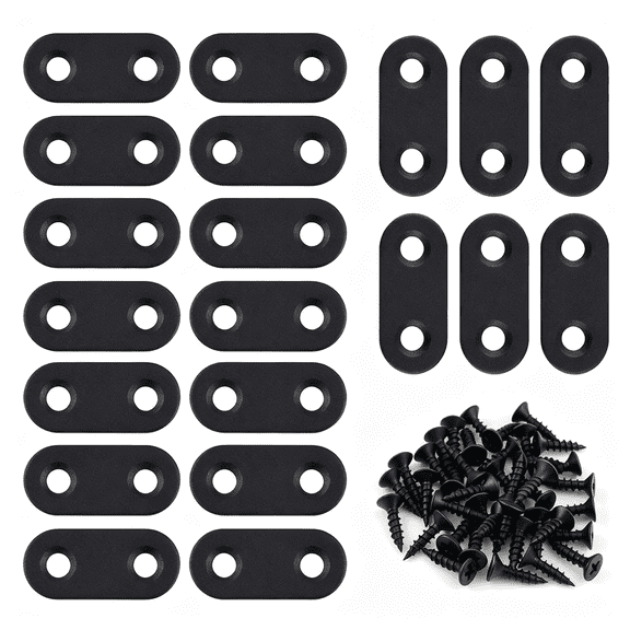 ZHZFKQ 20Pcs Flat Straight Brace Flat Straight Bracket Stainless Steel Flat Plate Straight Brackets Repair Mending Bracket Plate for Wood Furniture Metal Mending Joining Plates with Screws (Black)