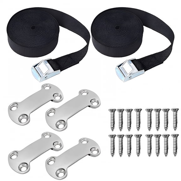 ZHZFKQ 22-Piece Universal Cooler Tie-Down Kit, Marine Grade Stainless Steel Deck Brackets and Adjustable Nylon Straps for Boats