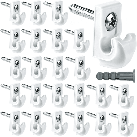 ZHZFKQ 24 Pack White Down Wall Clip Closet Shelves Clips Wire Shelf Loop Clip Plastic Wire Shelf Brackets Included Clips Screws and Expansion Tubes for Wire Closet Shelving