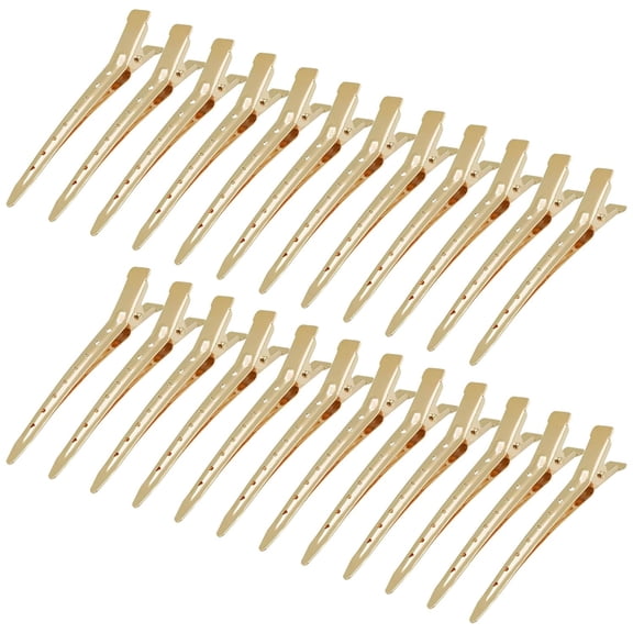 ZHZFKQ 24 Packs Duck Bill Clips,3.35 Inches Rustproof Metal Alligator Curl Clips with Holes for Hair Styling,Hair Coloring,Gold