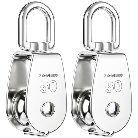 ZHZFKQ 2Pcs 304 Stainless Steel M50 Single Rope Pulley Block|Heavy Duty Lifting Crane Swivel Hook for Hanging Wire and Crane Operations|Heavy Duty Lifting Crane Swivel Hook for Hanging Wire