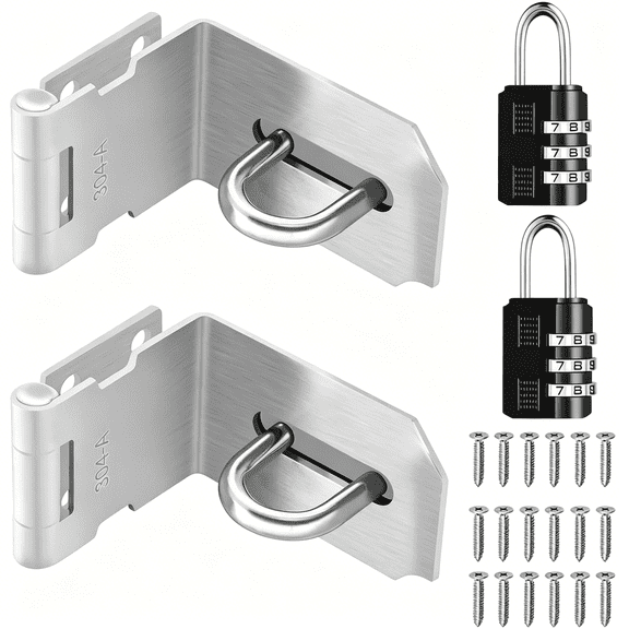 ZHZFKQ 2Pcs Door Locks Hasp Latch,4 Inch 90 Degree 304 Stainless Steel Safety Packlock Clasp Hasp Lock Latch,Hinge Lock Padlock with Screws for Gates,Doors,Cabinets, Closets and More