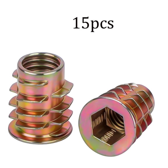 ZHZFKQ 3/8"-16 X 20Mm Threaded Inserts for Wood, Zinc Alloy Hex Socket Drive Insert Nuts for Wood Furniture, 15 Pcs Insert Nuts for Wood
