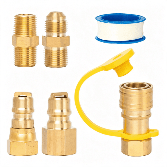 ZHZFKQ 3/8"Natural Gas Quick Connect Fittings-100% Solid Brass Lp Propane Hose Quick Disconnect Assembly Set for Low Pressure Propane Or Natural Gas Systems Rv Grills Heaters, 6 Pieces