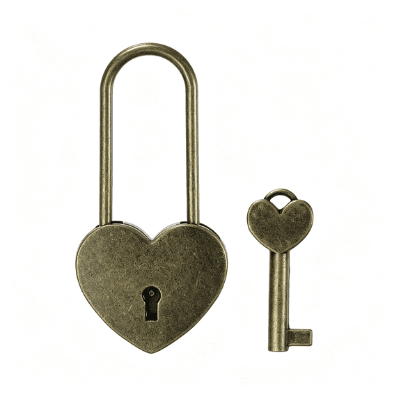 ZHZFKQ 3.9 Inch Love Locks Heart Padlock with Key Set, Single Heart Couple Wishing Lock Love Padlock for Lover Bridge Anniversary Diary Book Card Box Single Heart Heart Lock Bronze