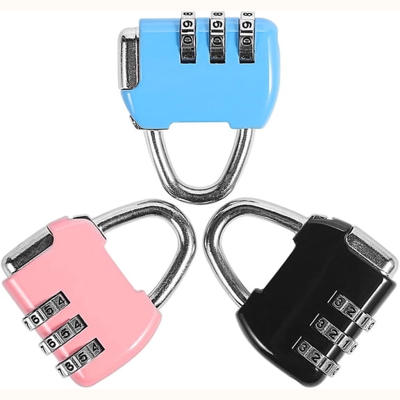 ZHZFKQ 3 Pack Small Combination Lock,Mini Padlock for Luggage Suitcase Locker|Pack of 3Zinc Alloy 1.42"W X1.61"L Mini Locks ColorPink Blue Black