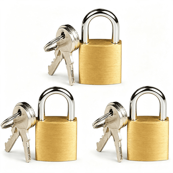 ZHZFKQ 3 Pack Small Padlocks with Keys-20Mm Solid Brass Mini Locks for Luggage Zippers,Backpacks,Gym Lockers,Diary & Jewelry Box-Compact Metal Keyed Lock Set (Gold)