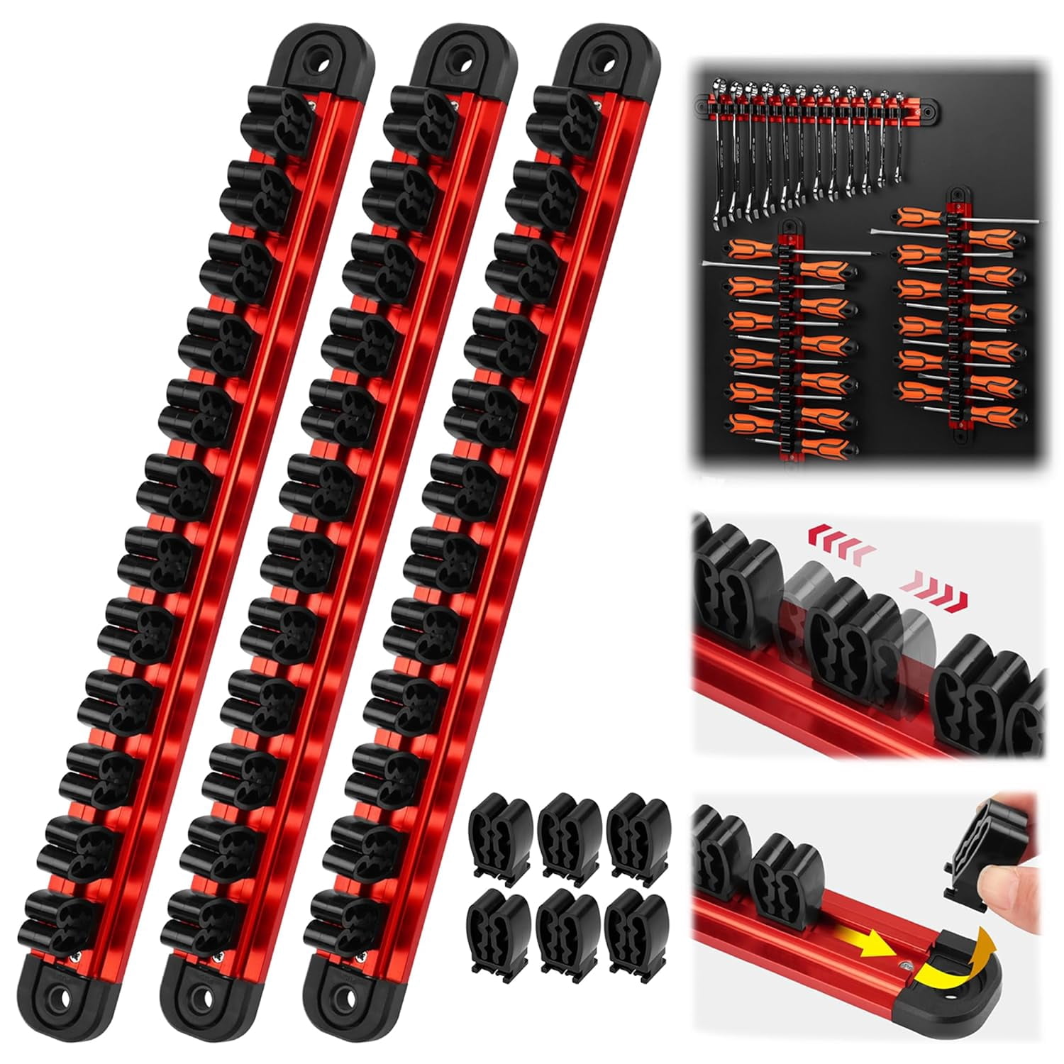 Tool Screwdriver Rack ZHZFKQ 3-Piece Magnetic Screwdriver Organizer&Wrench Organizer,42-Slot ...