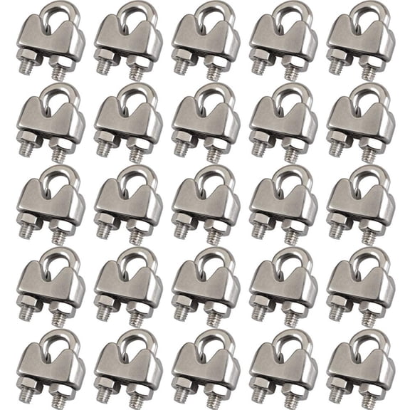 ZHZFKQ 316 Inch M4 Wire Rope Cable Clip Clamp, 304 Stainless Steel, U Bolt Saddle Fastener, 25 Packs, 304 Stainless Steel Cable Clamps