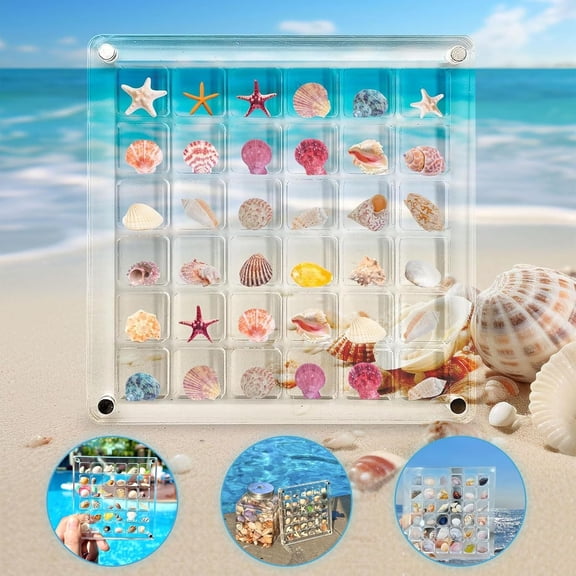 ZHZFKQ 36 Grids Acrylic Display Box, Approx. 12 X 12 Cm Clear Magnetic Shadow Box for Seashell, Rock, Crystal, Thimble Collection, Mini Trinket Display Holder for Collector