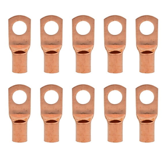 ZHZFKQ 4 Gauge AWG Non-Insulated Pure Copper Lugs Ring Terminals Connectors 5/16" Inch Ring Size 10 Pack Terminal Connectors