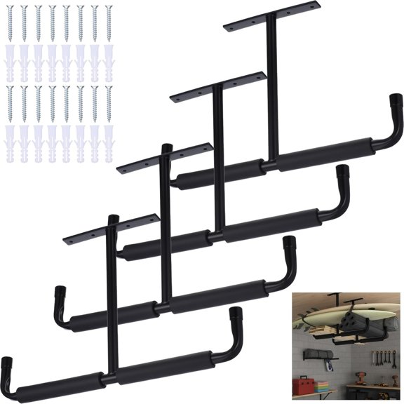 ZHZFKQ 4 Pack Garage Ceiling Storage Racks,17" Overhead Garage Storage Rack,Heavy Duty Double T-Bar Hooks for Lumber Bikes Sports
