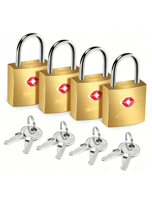 4 Pack Tsa Approved Travel Luggage Locks with Keys,Solid Brass Copper Keyed Padlock,Small Locks for Suitcase,Backpack,Gym Locker,Jewelry Box,Gold-By