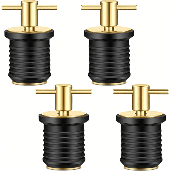 ZHZFKQ 4 Pcs Brass T-Handle Drain Plug, Marine Boat Drain Plugs for 1In Drains Locks, Twist-Turn and Seal Design Rubber Plugs for Yachts Kayaks