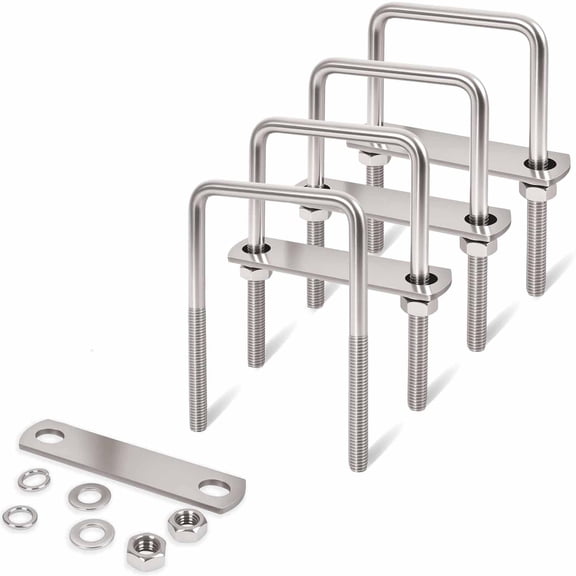 ZHZFKQ 4 Pcs M8 Square U Bolts 2-1/2 Inch Wide,5/16" X 2-1/2"W X 4" L|304 Stainless U Bolt Heavy Duty with Nuts,Bolt Plate and Washers,Square U Bolts 2.5 Inch Wide,Metric Bolts