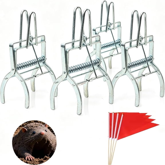 ZHZFKQ 4 Pcs Mole Traps with Spring-Loaded Mechanism,Mole Trap Easy to Set,Galvanized Steel Gopher Traps for Lawns,Reusable Quick Capture Gopher Hawk Vole Trap Outdoor Use(W/Handle)
