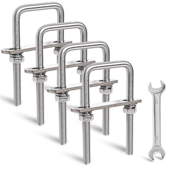 ZHZFKQ 4 Sets M8 Square U Bolts 1.5In Wide Square U-Bolts,U-Bolts 1.5In Wide,304 Stainless Steel Square U-Bolts,With Nuts,Bolt Plate and Washers(4,M8X40Mmx100Mm),Rustproof Secure Mounting