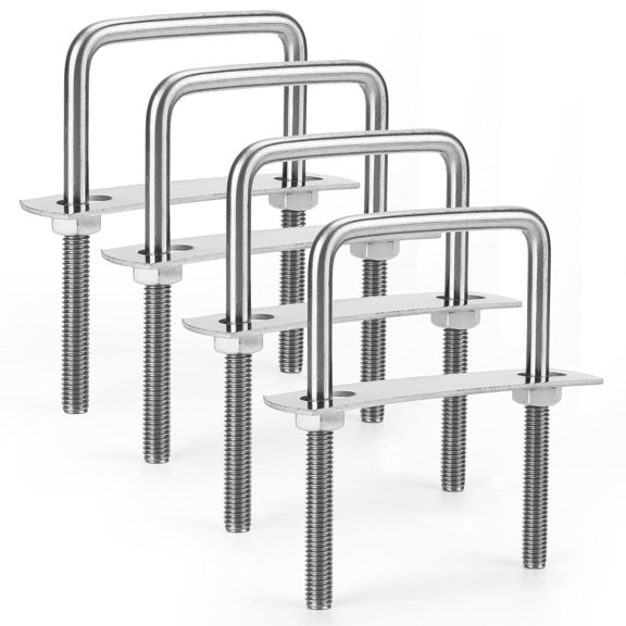 ZHZFKQ 4 Sets M8 Square U-Bolts 304 Ss 25X75Mm with Nuts & Bolt Plates | 304 Stainless Steel Square U-Bolts (M8X25Mmx75Mm), for Trailer, Sailboat, Automotive & Industrial Use
