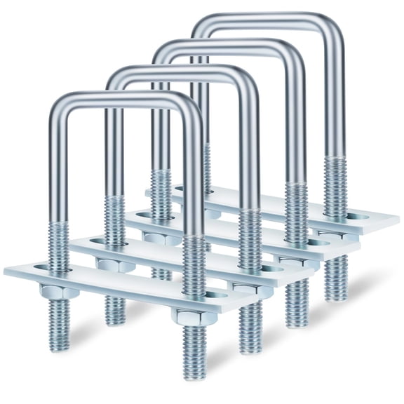 ZHZFKQ 4 Sets M8 Square U Bolts,U Bolts 40Mm (1.5") Width 100Mm (3.94") Length,Zinc Plated Carbon Steel U Bolt with Nuts,Plate and Washers,M8 U Bolts 1-1/2 Inch Wide (40 X 100Mm)