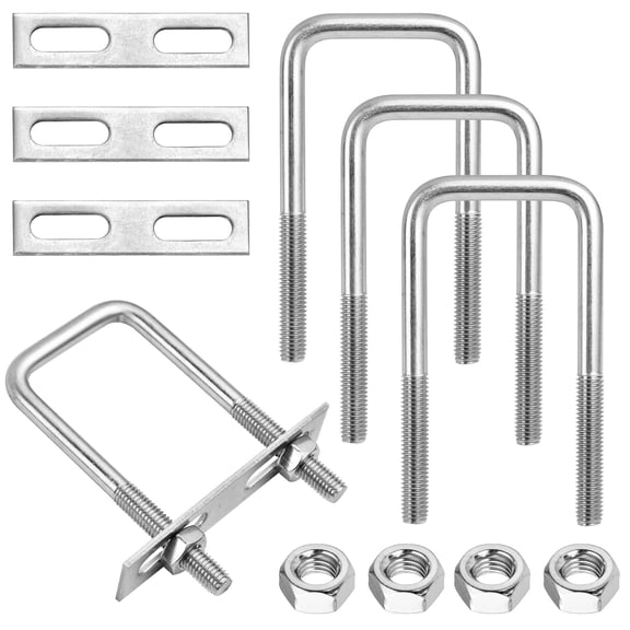 ZHZFKQ 4 Sets Square U Bolts 2" Wx4.33"L,Stainless Steel Bend U Bolts,Marine U Bolt with Frame Plate and Hex Nut for Mounting Automobiles Trailer,Ski Boat,Sailboat TrailerM10X50Mmx120Mm