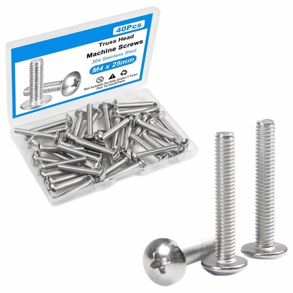 ZHZFKQ 40Pcs M4 X 25Mm Truss Head Machine Screws for Cabinet Drawer Knob Pull Handle,Phillips Drive Metric Machine Bolts,304 Stainless Steel,Fully Threaded Small Screws