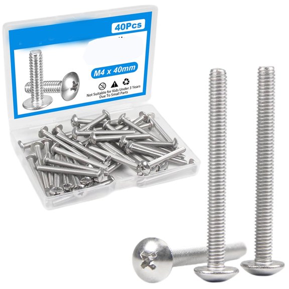 ZHZFKQ 40Pcs M4 X 40Mm Truss Head Machine Screws for Cabinet Drawer Knob Pull Handle,Phillips Drive Metric Bolts,304 Stainless Steel Fully Threaded M4 Screws