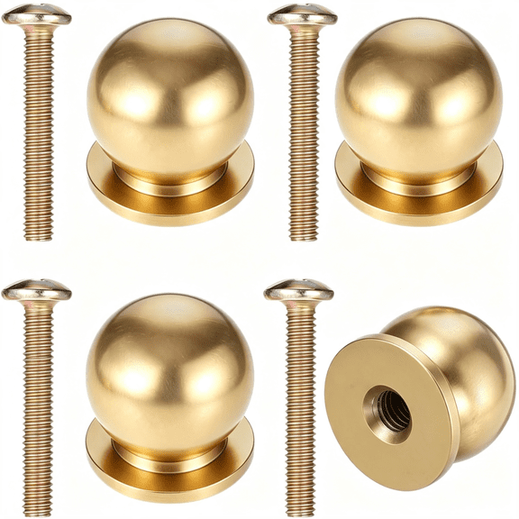 ZHZFKQ 4Pcs 1/2In 12Mm Mini Round Solid Brass Cabinet Knobs,Small Gold Knobs for Kitchen Cupboard,Decorative Dresser Handles,Hardware Ball Pulls for Drawer,Jewelry Box with Screws