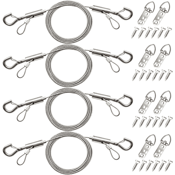ZHZFKQ 4Pcs Adjustable Picture Hanging Wire Kit with D Ring Heavy Duty Stainless Steel Rope with Hooks for Hanging Frames,Mirrors,Flower Pots and Curtains Picture Hanging Wire