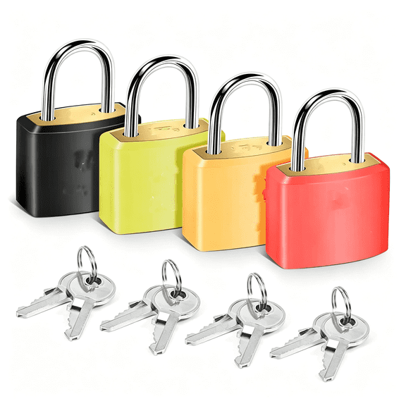 ZHZFKQ 4Pcs Tsa Approved Travel Luggage Locks with Keys, Solid Brass Copper Keyed Padlock, Abs Plastic Covered Small Locks for Suitcase, Backpack, Gym Locker, Jewelry Box-By