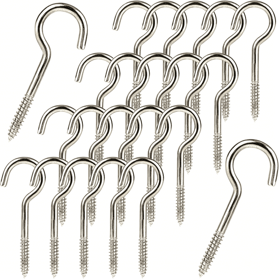 ZHZFKQ 50 Pcs 2 Inch Stainless Steel Cup Hooks, Self Tapping Screw Eye Bolts with Open Loop