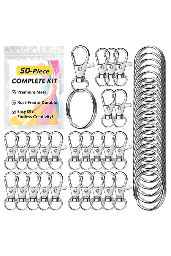 50 Pcs Keychain Making Kit with Lobster Claw Clasps & Key Rings - Keychain Clip with Key Ring Craft Supplies for Diy Keychains, Jewelry & Lanyard Projects