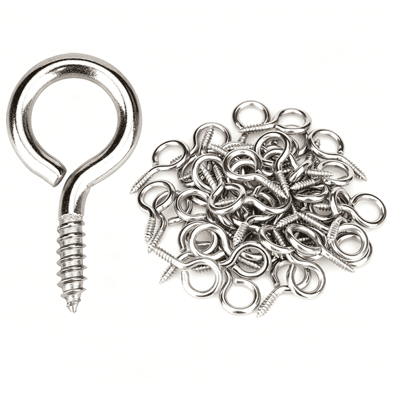 ZHZFKQ 50Pcs Eye Hooks, 1 Inches Heavy Duty Stainless Steel Screw Hooks, Self Tapping Eye Bolts, Indoor & Outdoor for Hanging Artwork