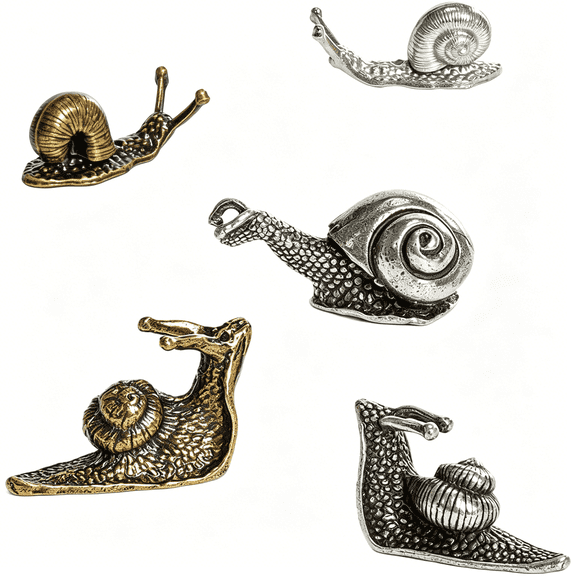 ZHZFKQ 5Pcs Brass&Alloy Snail Statue Mini Ornaments RetroAntique Whimsical Cottagecore Decor,Brass Decor for Living RoomDesk and Bookshelf Figurines,Outdoor Garden Landscaping