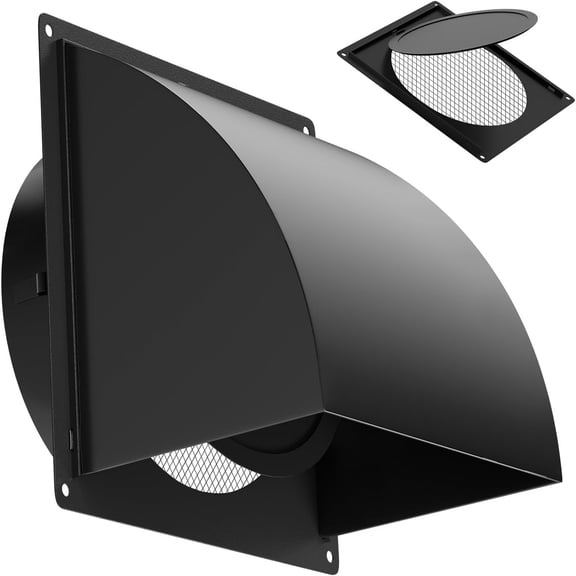ZHZFKQ 6 " Metal Dryer Vent Cover Outside,Heavy Duty Iron Exhaust Hood with Internal Damper,Detachable Cover &Amp; Fixed Mesh Screen for Dryer,Kitchen,Hvac,Black