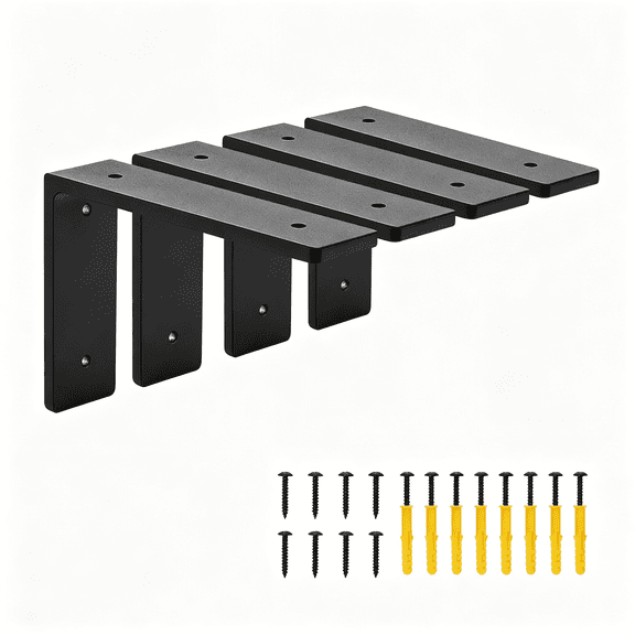 ZHZFKQ 6" X 4" Shelf Brackets,L Shelf Brackets,Die-Cast Formation,Vertical Angle,Premium Alloy Metal Heavy Duty Shelf Bracket,High Strength Mounting Hardware Included,Corner Brace Joint,Pack of 4