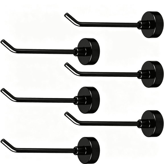 ZHZFKQ 6Pcs Magnetic Hooks 1.7Lb Neodymium Magnet Hooks for Cruise Cabin Refrigerator Garage Kitchen, No Drill Hanging Hooks, Long Black Magnetic Hook for Keys Towels Tools Kitchen Utensils