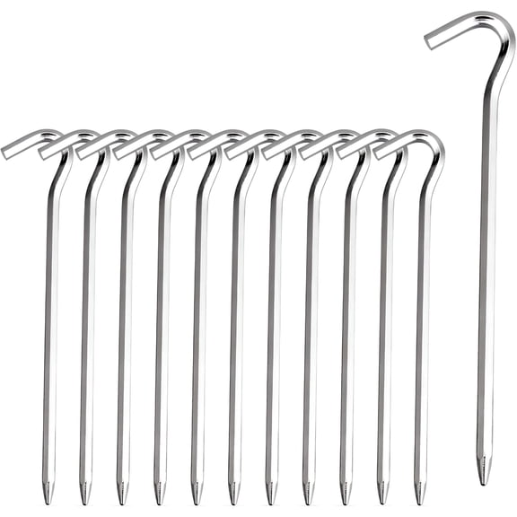 ZHZFKQ 7 Inch Aluminum Tent Stakes with Hook, Hexagon Rod Camping Tent Pegs for Hard Ground and Beach, Lightweight Tent Stake Nails for Pitching Tents Canopies and Garden Shelters