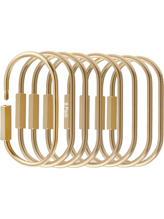 8 Pack Brass Carabiner Clips, Screw Lock Keychain Clips, Portable D-Ring Fasteners for Outdoor Camping and Key Organization Carabiner Clip