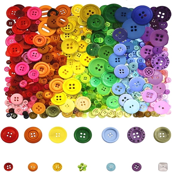 ZHZFKQ 800 Pcs Assorted Sizes Resin Buttons,Round Craft Buttons for Sewing Diy Crafts,Children'S Manual Button Painting