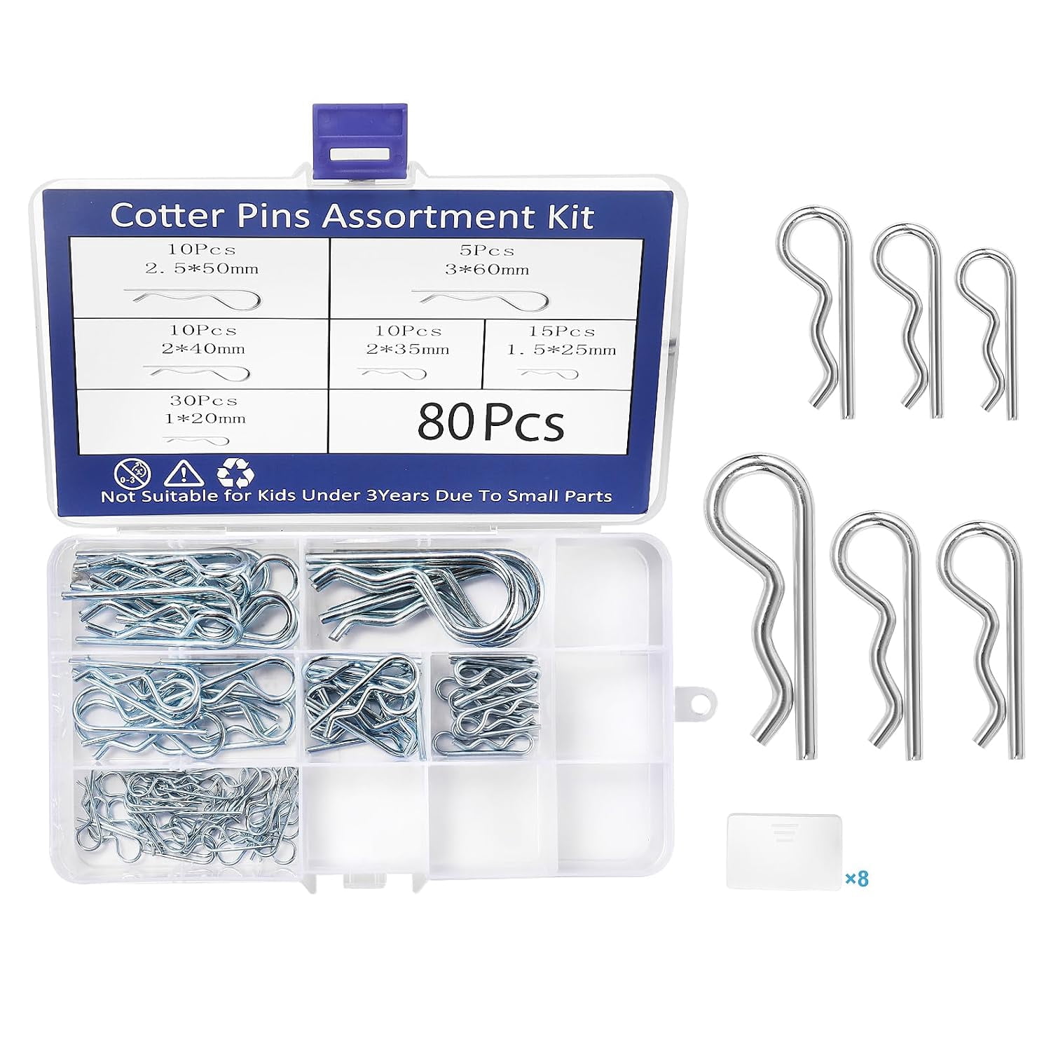 ZHZFKQ 80Pcs Cotter Pins,Standard Galvanized Steel 6 Sizes Cotter Pin R ...