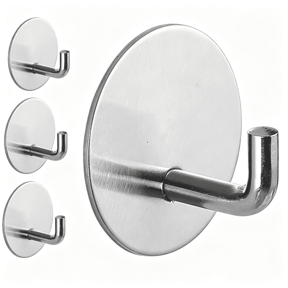 ZHZFKQ Adhesive Hooks Heavy Duty Waterproof in Shower Hooks for Hanging Loofah,Towels Clothes for Bathroom Removable Stainless Steel Brush Nickel Adhesive Wall Hooks 4 Pcs (Sliver)|Waterproof