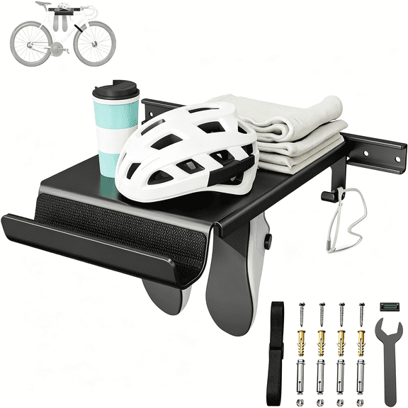 ZHZFKQ Bike Wall Mount Rack Indoor Bike Storage Garage Bike Rack Wall Mount with Shelf and Hooks Store Your Helmet and Shoes for a Single Road, Mountain or Other Bicycle