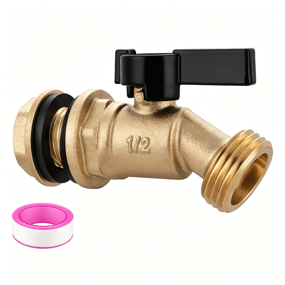 ZHZFKQ Brass Water Container Rain Barrel Spigot Kit,1/2" Inlet to 3/4" Male Thread Outlet with Quarter Turn Ball Valve Include Fitting and Washers