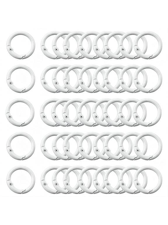 Carabiner Clip 48Pcs White Metal Key Ring Clip Circle Keychain Rings Bulk Spring O Ring Round Cute Carabiner Spring Snap Hook Key Chain Clips for Diy Keychain Bag Charm Handbag Purse Dog