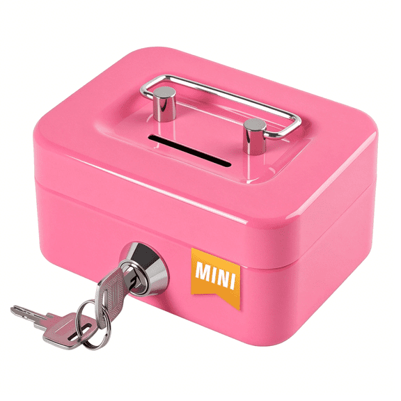 ZHZFKQ Cash Box with Lock Small Cute Coin Lock Box with Money Slot Mini Portable Gamblers Safe Box 4.5"x3.4"x2.4" Pink