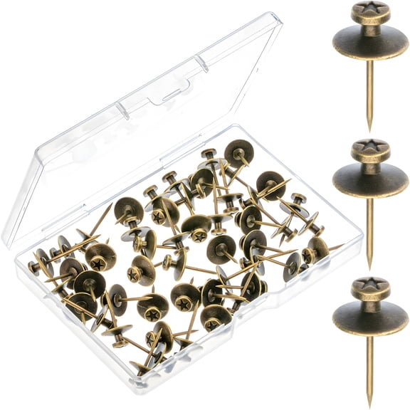 ZHZFKQ Double Headed Picture Nails, 50 Pack, Bronze, Tacks for Wall Hangings, Pins, Thumb Tacks, Picture Hangers