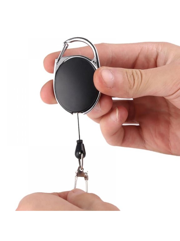 EDC Heavy Duty Steel Cord Retractable Gear Reel Pull Key Ring Key Chain Keyring,Steel Cord retractable key ring